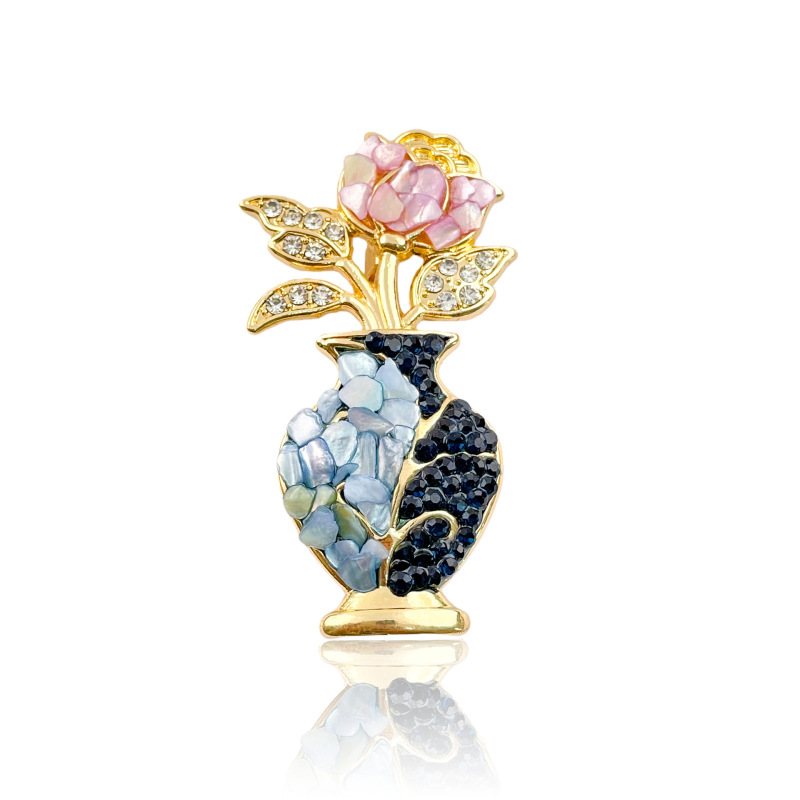 Cross-Border New Model Three-Dimensional Copper Oil-Drip Rose Brooch, High-End Light Luxury Diamond-Encrusted Vase Flower Clothing Accessory Cross-Border New Model Three-Dimensional Copper Oil-Drip Rose Brooch, High-End Light Luxury Diamond-Encrusted Vase Flower Clothing Accessory