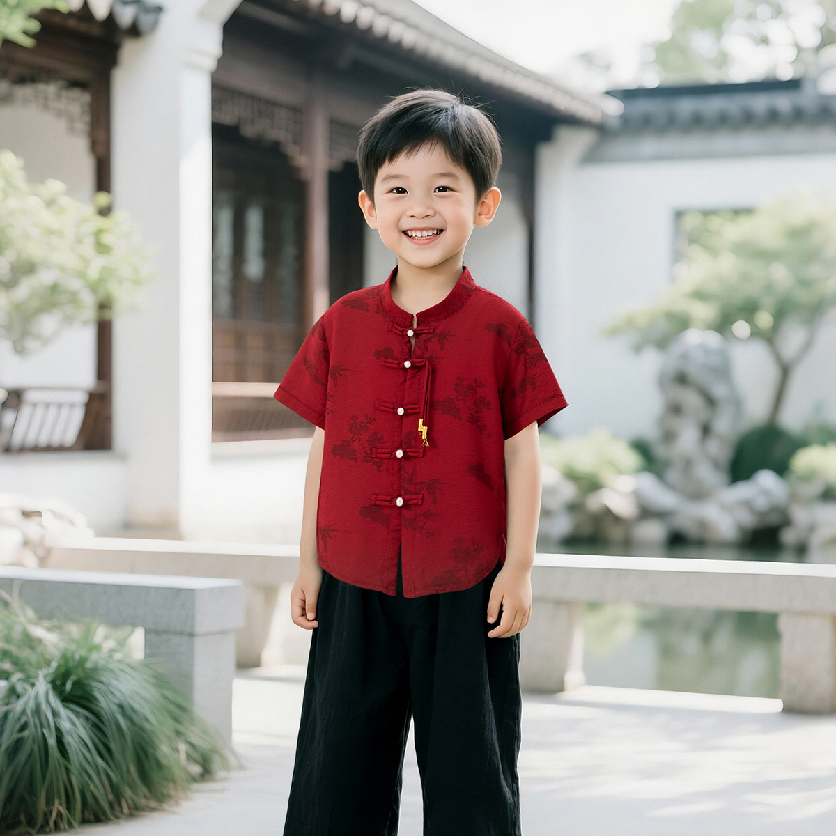 儿童国风新中式衬衫古风夏季唐装小男孩新中式衣服