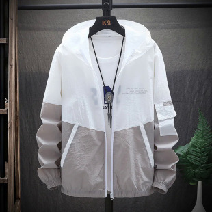 Summer Men's Sunscreen Shirt Thin Quick-drying Hood Windproof Jacket Breathable Letter Printing Casual Multi-function Cardigan