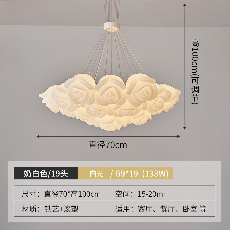 Rojo neto estilo crema flor de rosa creativa candelabro de sala de estar moderno simple romántico dormitorio cálido lámpara de araña de la habitación de los niños