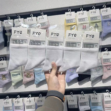 袜子 男女士秋冬新款两条杠中筒运动袜 纯色学院风学生棉袜子批发