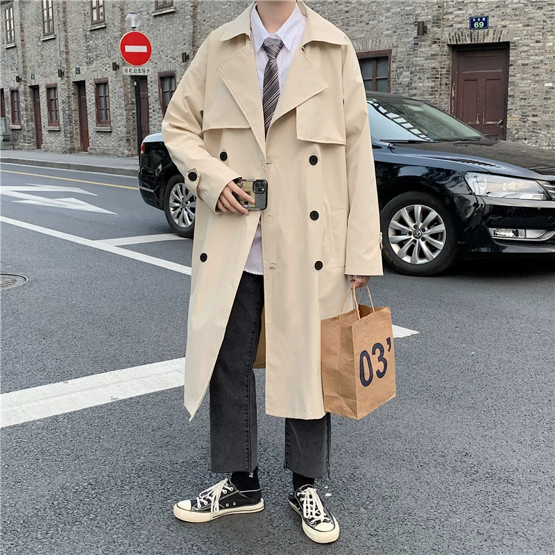 Men's demi-season brand trench coat, loose fit