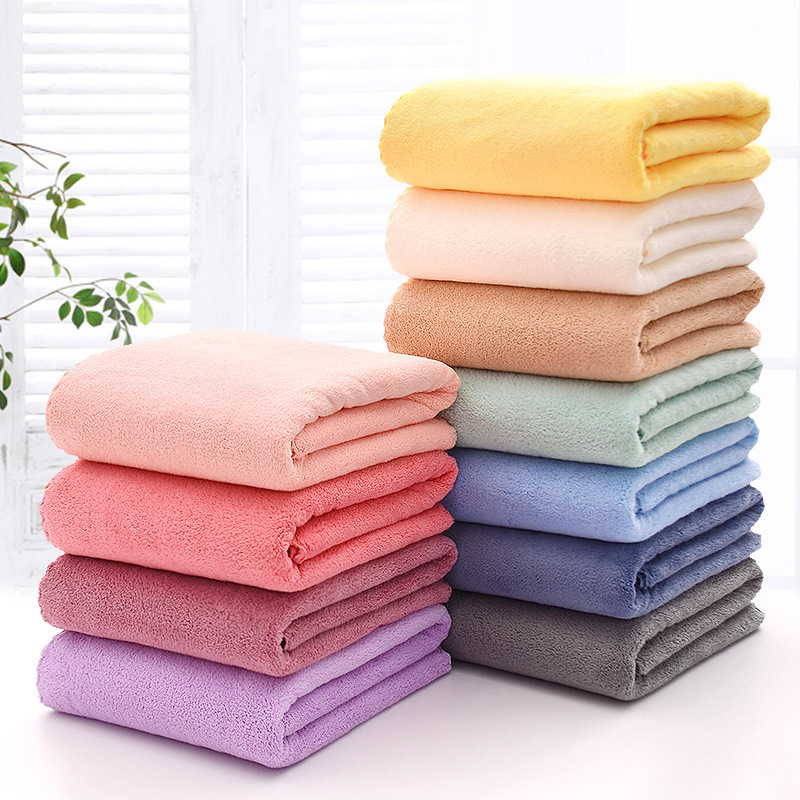 High density coral fleece candy color bath towel 70*140 absorbent soft cut edge bath towel gift store wholesale set
