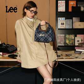 Lee新款格纹马鞍包女复古英伦风单肩斜挎包时尚通勤包