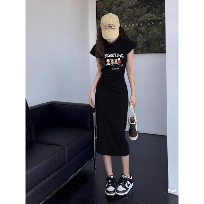 Gray French-Style Waist-Cinching Slim-Fit Dress, Lazy Style, Sexy and Simple, Petite Long Dress, Bodycon Dress for Women, Summer