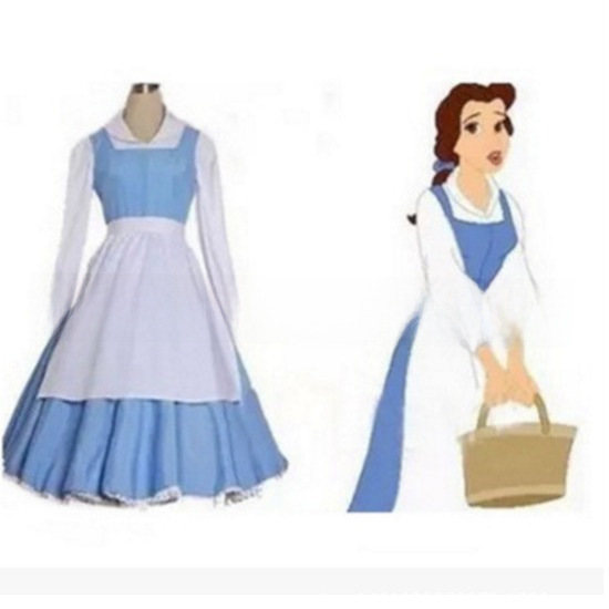 Beauty and the Beast Cosplay Belle Blue Maid Costume Disney Princess Dress Costume for Women