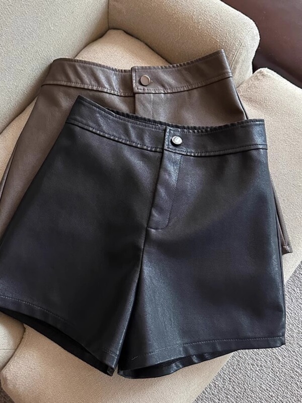 Casual Wide-Leg Leather Pants Pu Leather Shorts Women's Autumn and Winter Outer Boot Pants Fashionable High-Waist Slimming Look New Korean Style 2023