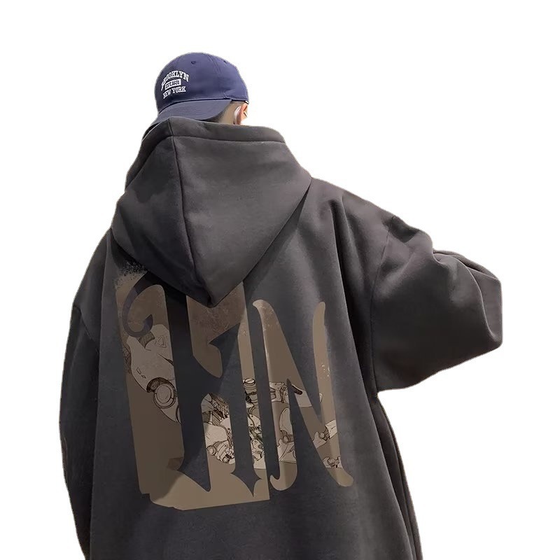 Marca de moda japonesa fleece-forrado suéter con capucha de los hombres de otoño e invierno más el tamaño de moda de grasa suelta estilo perezoso chaqueta deportiva