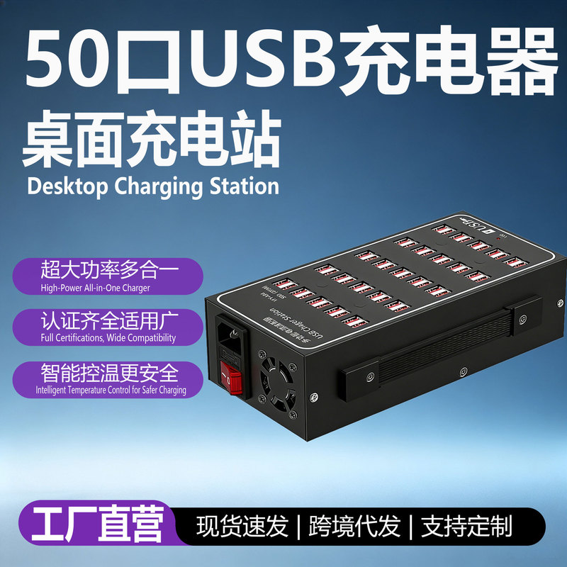 Cross-Border 50-Port Smart Charger with Cooling Fan, Mobile Phone Group Control Charging Station, Multi-Device Centralized Charger Cross-Border 50-Port Smart Charger with Cooling Fan, Mobile Phone Group Control Charging Station, Multi-Device Centralized Charger