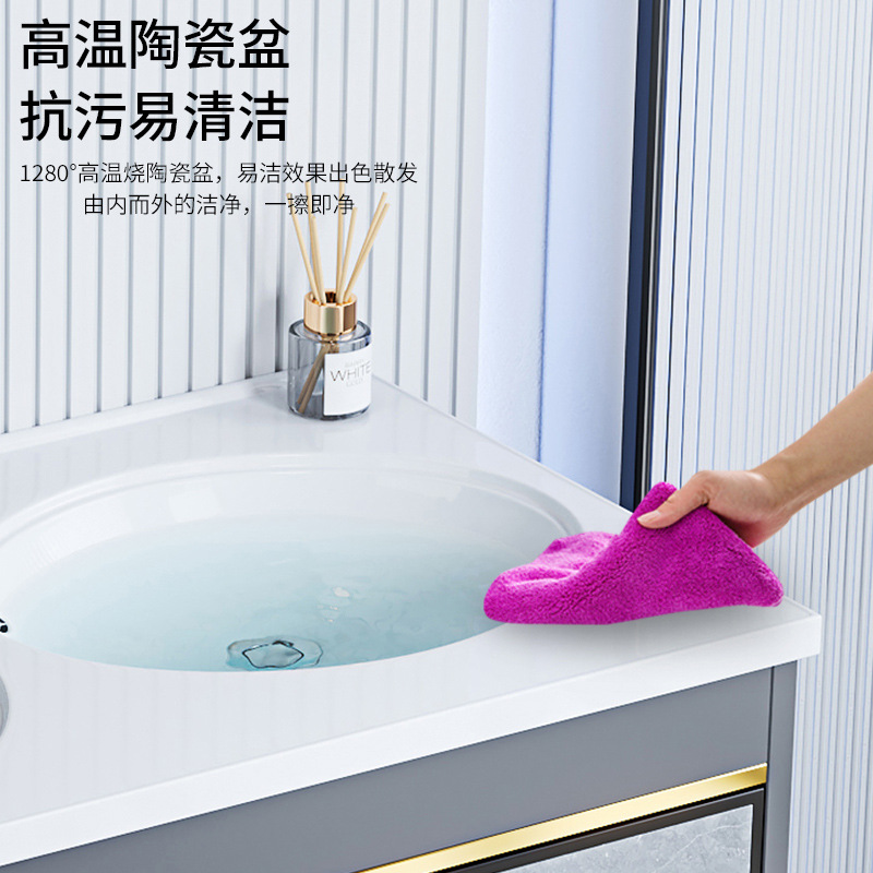 Lavabo doble integrado de cerámica de comercio exterior, lavabo de doble propósito, espacio de piso, armario de baño de aluminio, lavabo de baño, lavabo