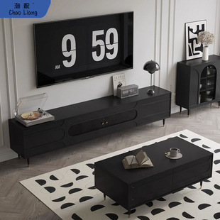 # Modern Simple Coffee Table Combination Home Living Room Small Apartment Popular New Wabi-Sabi Style Black Tv Cabinet Free Shipping