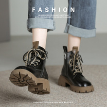 皮靴兔厚底马丁靴生配短靴女加厚秋冬季前系带裙保暖毛绒现货真皮