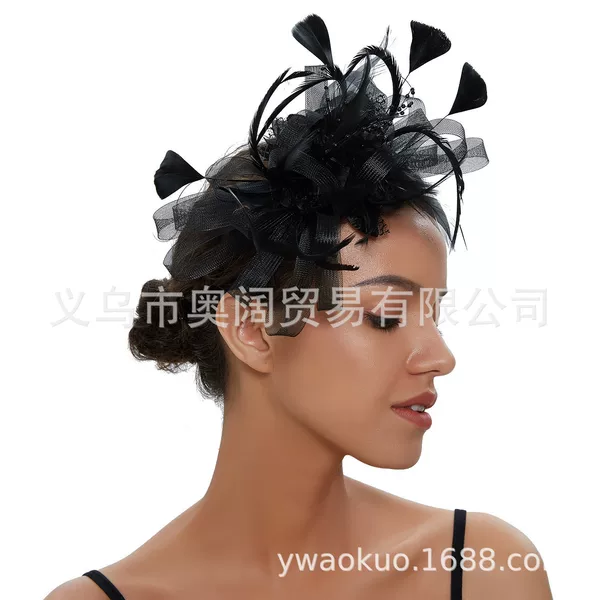 Cross-border bridal vintage gauze feather headdress flower jockey club flower hair accessories Amazon source explosions headdress wholesale