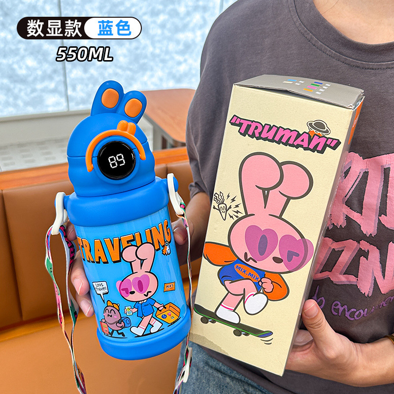夏季儿童保温杯可爱兔子水杯户外便携儿童壶大容量吸管杯批发显温|undefined