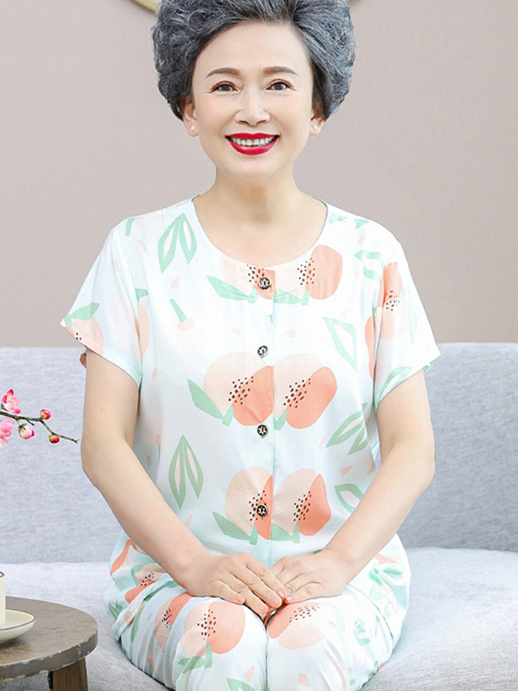 中老年奶奶装夏装短袖棉绸套装老年人妈妈开衫60岁老人衣服两件套