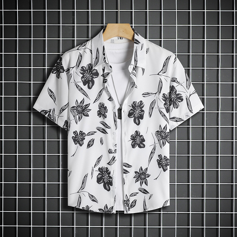 Men's Quick-Dry Floral Print Short Sleeve Shirt Loose Fit Beach Casual Hawaiian Style Shirt Machine Washable Convenience_viptrois.com