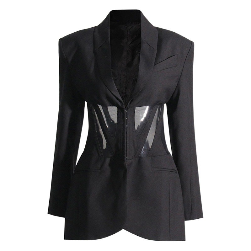 Blazer con Corsé y Tulle para Mujer de Poliéster Manga Larga Transparente para Otoño