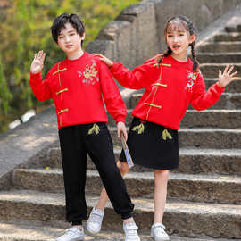 儿童中国风唐装2022新款春秋款儿童龙鹿卫衣汉服套装中秋节表演服