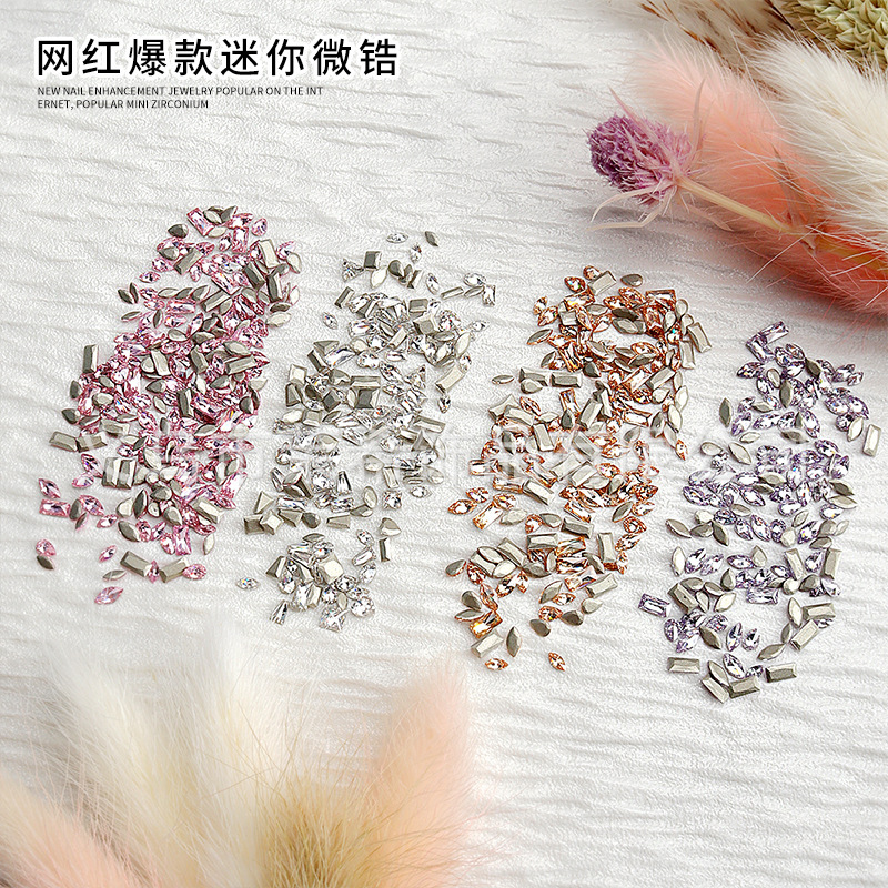 New nail jewelry popular online mini three-dimensional micro zirconium flash color mixed DIY nail jewelry