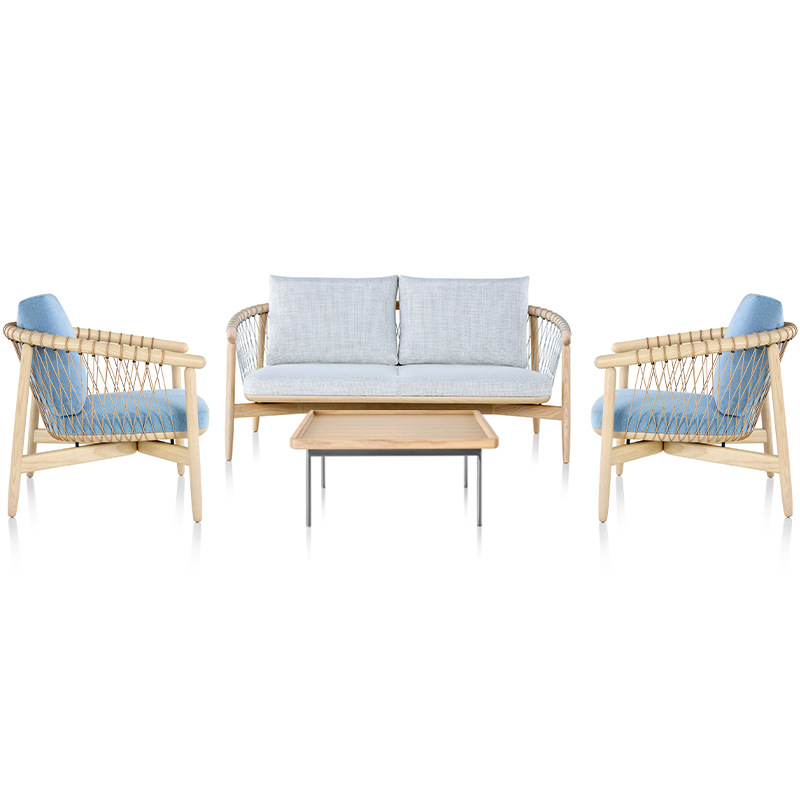 Conjunto de muebles de teca para exteriores, sofá para villa, terraza, resistente a la intemperie, protección solar, balcón, jardín, silla de ratán, mesa de centro. image 5