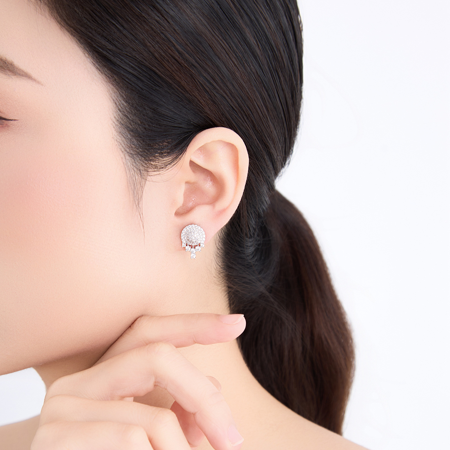 Aretes de Botón Circulares con Gemas de Aleación de Cobre, para Mujer
