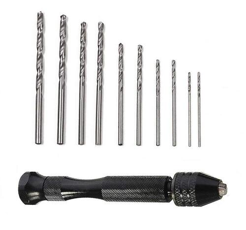 Manual hand twist drill mini manual drill with drill bits plastic walnut toy hand drill punching tool + 10 drill bits