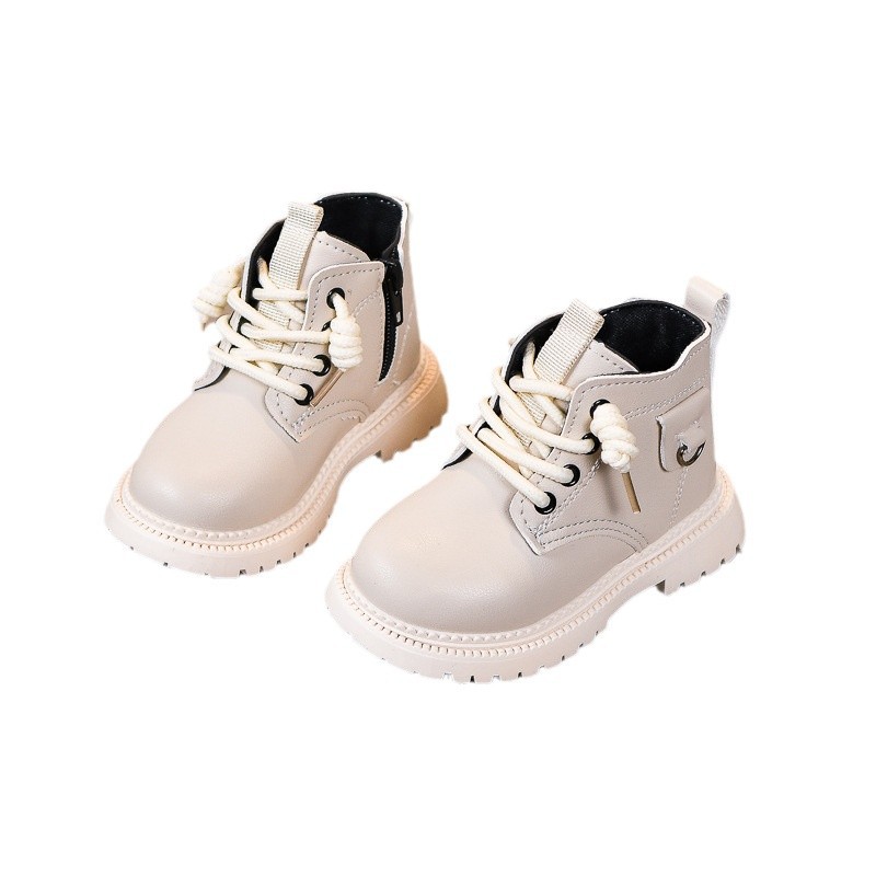 Children's Soft Soled Martin Boots Autumn Winter Trendy Yellow Side Zipper Leather Boys Girls Toddlers_voghion.com