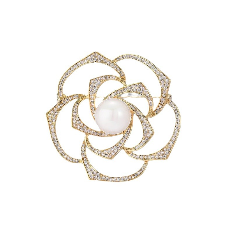 Elegante broche de camélia com pérolas para mulher estilo vintage_voghion.com