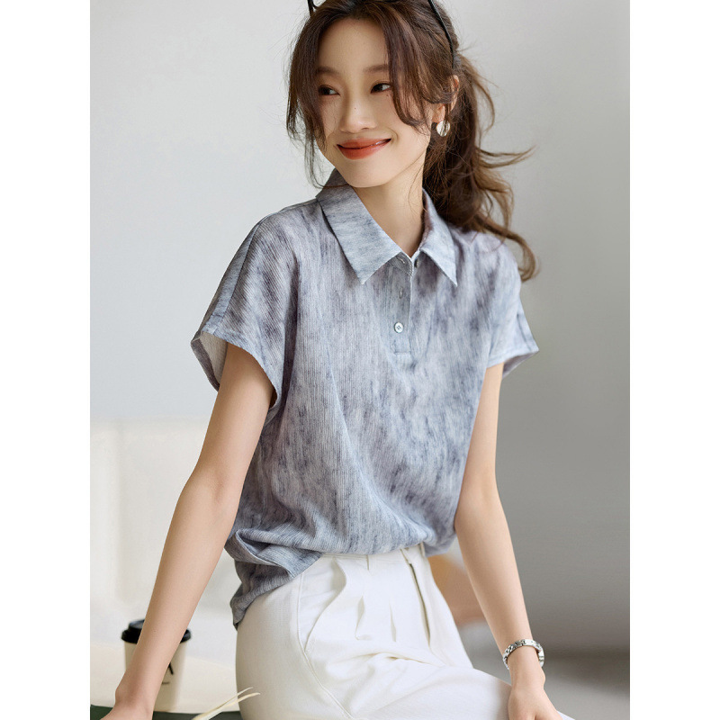 2025 Spring/Summer New Fashion Chic Turn-Down Collar Shirt Casual Gradient Texture Turn-Down Collar Shirt