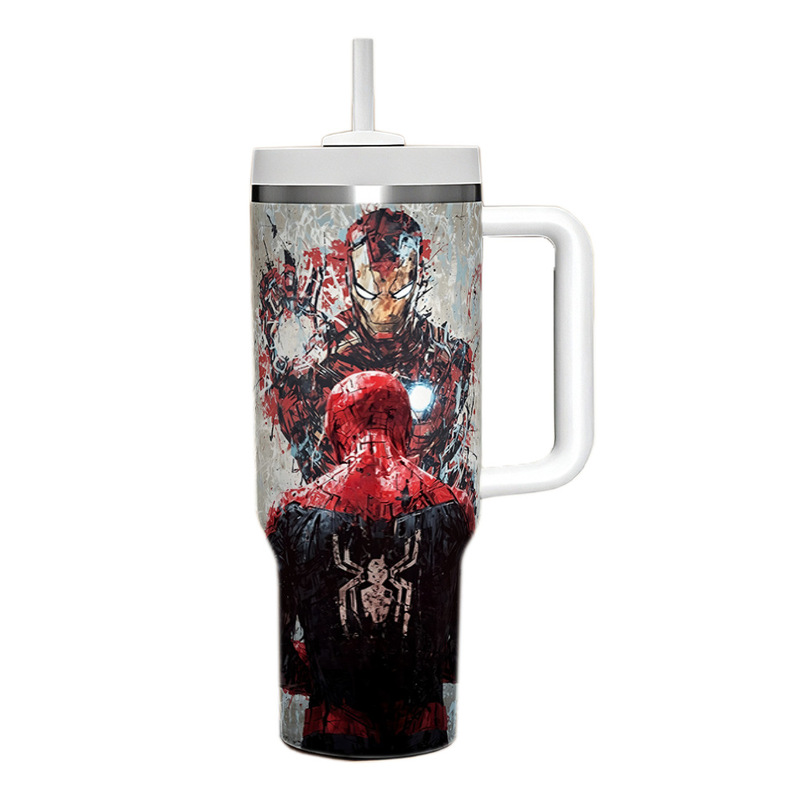 跨境蜘蛛侠spider-man 40OZ不锈钢保温杯汽车杯带手柄车载冰霸杯|undefined