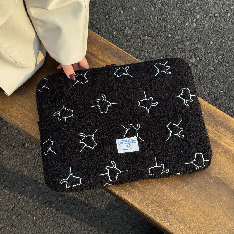 Cross-Border New Plush Embroidered 11inch Tablet Sleeve Bag, Hot-Selling Model 13inch 14inch Laptop Storage Bag