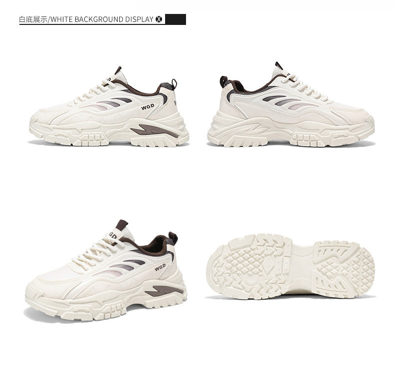 Giày thể thao nam đế dày kiểu sneaker lưới thoáng khí, buộc dây, gót thấp 1–3 cm — Bánh bao gạo W5033, W5033 màu đen, W5033 trắng xanh lục chi tiết 24