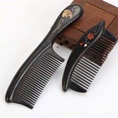 紫光檀木插齒梳厚手柄木梳子不起靜電黑檀烏木