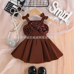 2025 new handmade flower condole top ruffled overskirt casual suit children's clothing girls Europe and the United States