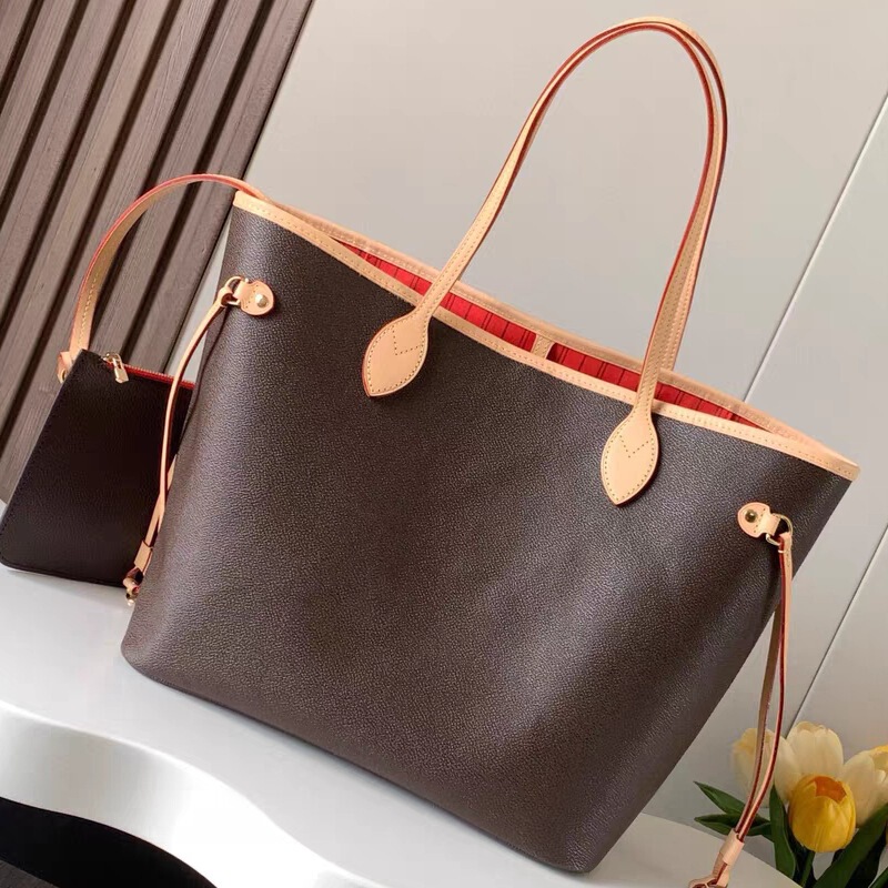 Chip Version Original Label L Neverfull Shopping Bag V Large Capacity Tote Bag Genuine Leather Shoulder Bag for Women