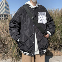 港风菱形格棉服男潮牌冬季加厚棉衣韩版潮流面包服冬装棒球服外套