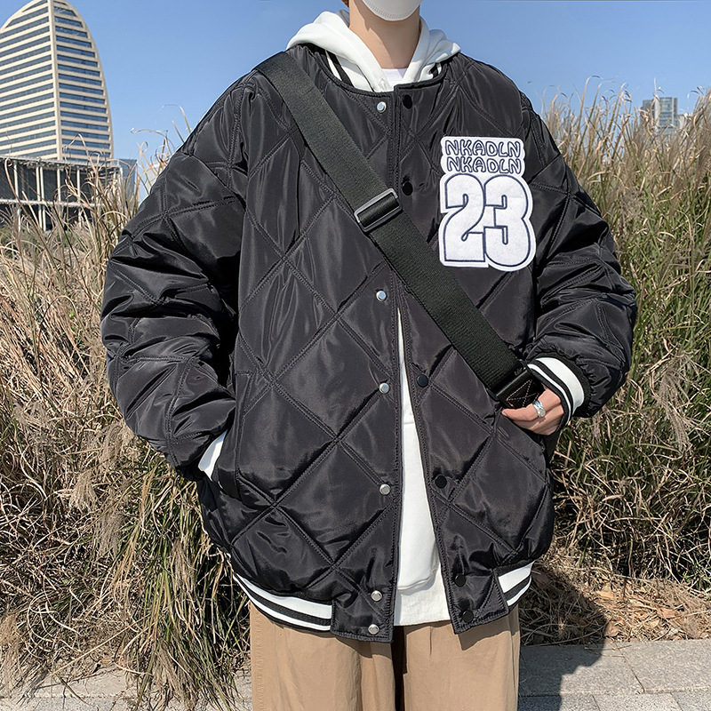 港风菱形格棉服男潮牌冬季加厚棉衣韩版潮流面包服冬装棒球服外套