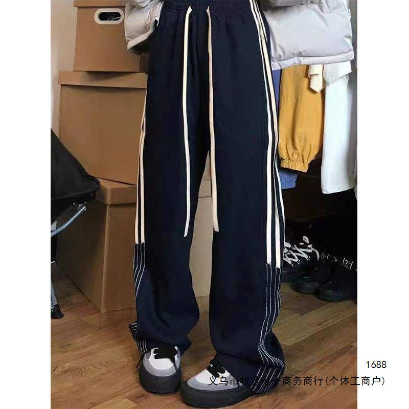 美式复古高街阔腿裤子女春夏宽松高腰运动休闲oversize卫裤