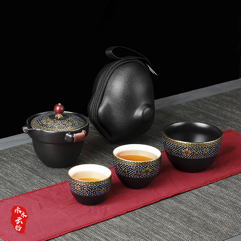 Portable Tea Set S588 Travel Quick Cup Teapot with Two Cups Outdoor Home Use Ceramic Tea Pot and Cups