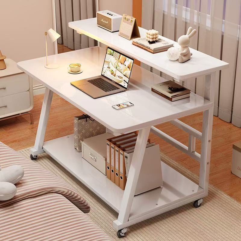 Double-layer computer desk for home use, small mini mobile desk for single bedroom, simple double-layer desktop office desk Double-layer computer desk for home use, small mini mobile desk for single bedroom, simple double-layer desktop office desk