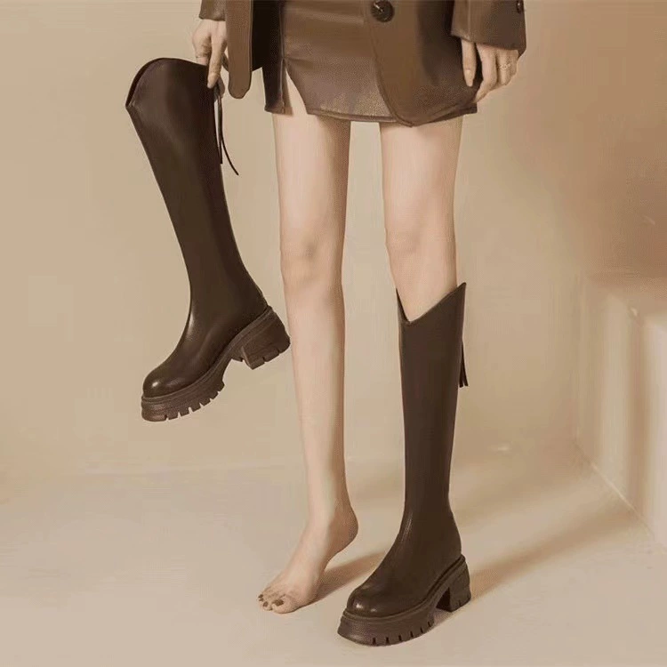 Высокие сапоги с толстым каблуком для детей 2024 новые сапоги без колен