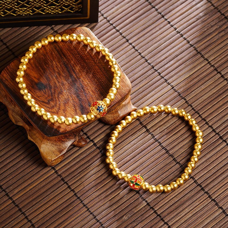 Nuevos productos de oro de arena vietnamita cuerda elástica cuerdas de cuentas de brazalete de bordado para hombres y mujeres, joyas de estilo chino que no se desvanecen