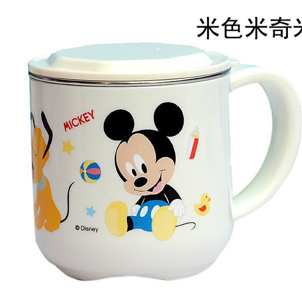 Taza de acero inoxidable para niños de Disney Taza de agua para niños Taza de agua para bebés Taza de leche casera anticaídas Set de cubiertos para bebés