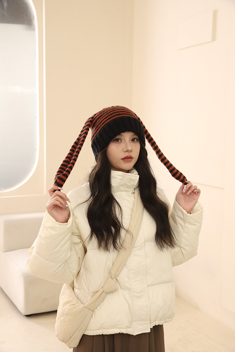 Corée du Sud Chine-Chic Marque Mignon Oreille De Lapin Tricoté Rayé Pull Laine Enfants y2k Shopping Mode Chaud Froid Chapeau_voghion.com