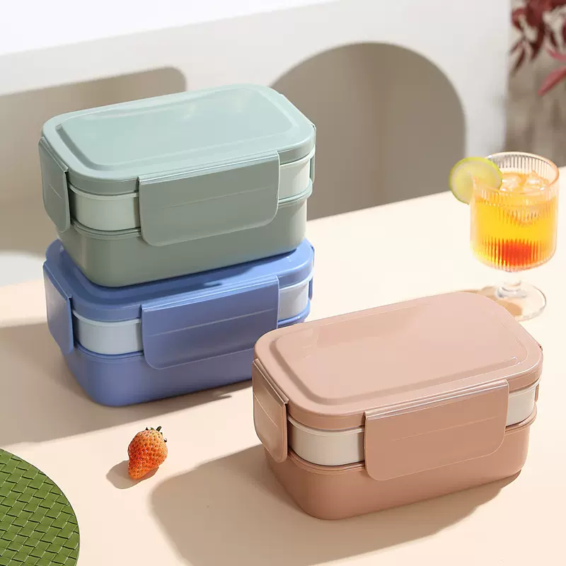 INS亚马逊分格饭盒双层沙拉便当盒学生成人上班微波炉外带野餐盒