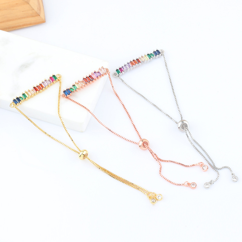 Fashion Multicolor Rectangle Copper Gold Plated Inlaid Zircon Bracelets 1 Piece