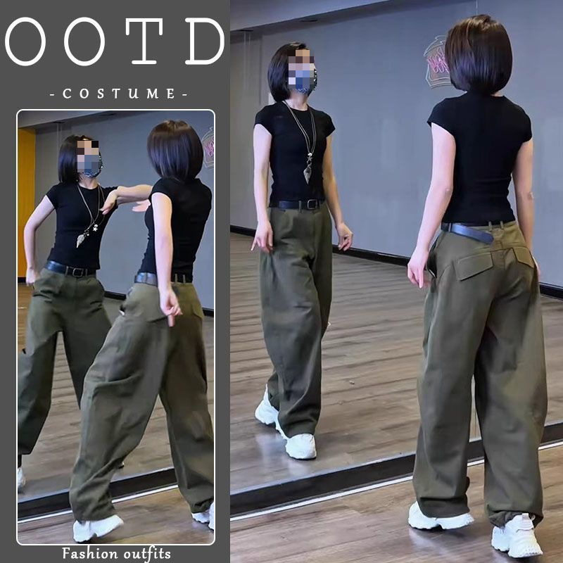 ワイドレッグパンツ カジュアル ブラック おしゃれ ストレート スタイリッシュ ゆったり 2025 トップス 2点セット 着痩せ 万能 半袖 スリム|undefined