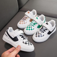 兒童學生休閒板鞋春秋新款韓版女童小白鞋格子皮面男童軟底舒適潮