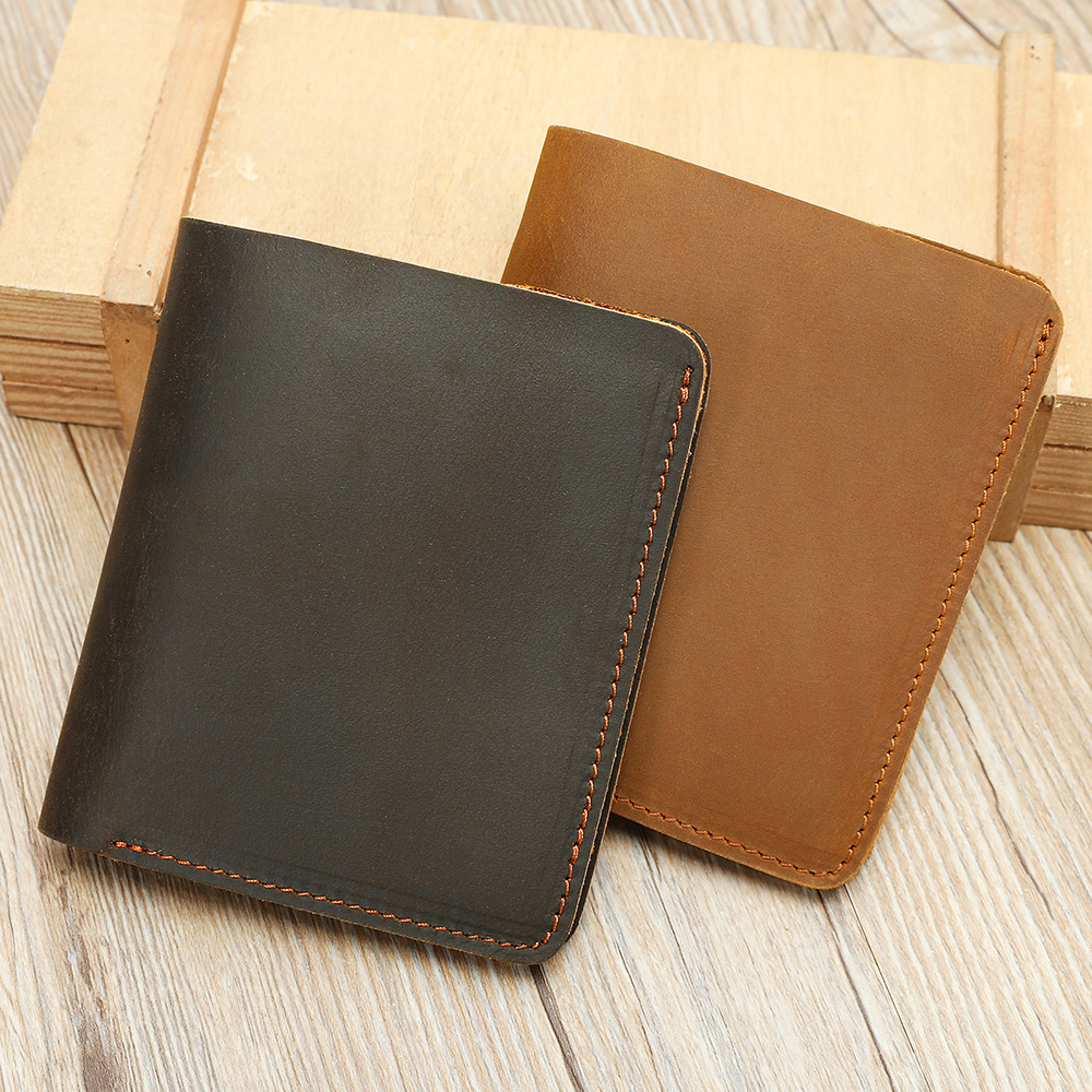 Ví da ngựa điên dáng dài cầm tay phong cách retro, nhiều ngăn đựng tiền giấy và thẻ — Cà phê đen, màu nâu
