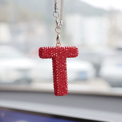 pendant ladies rhinestone car: Car hanging - t-big-red-letter-car-pendant